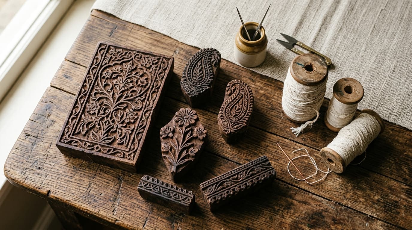 Carved wooden printing blocks for Chikankari